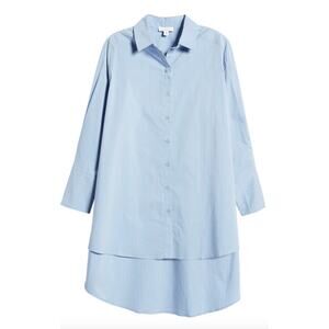 Topshop Oversized Striped Shirt Tunic Button Up Blue Minimalist Casual US 2